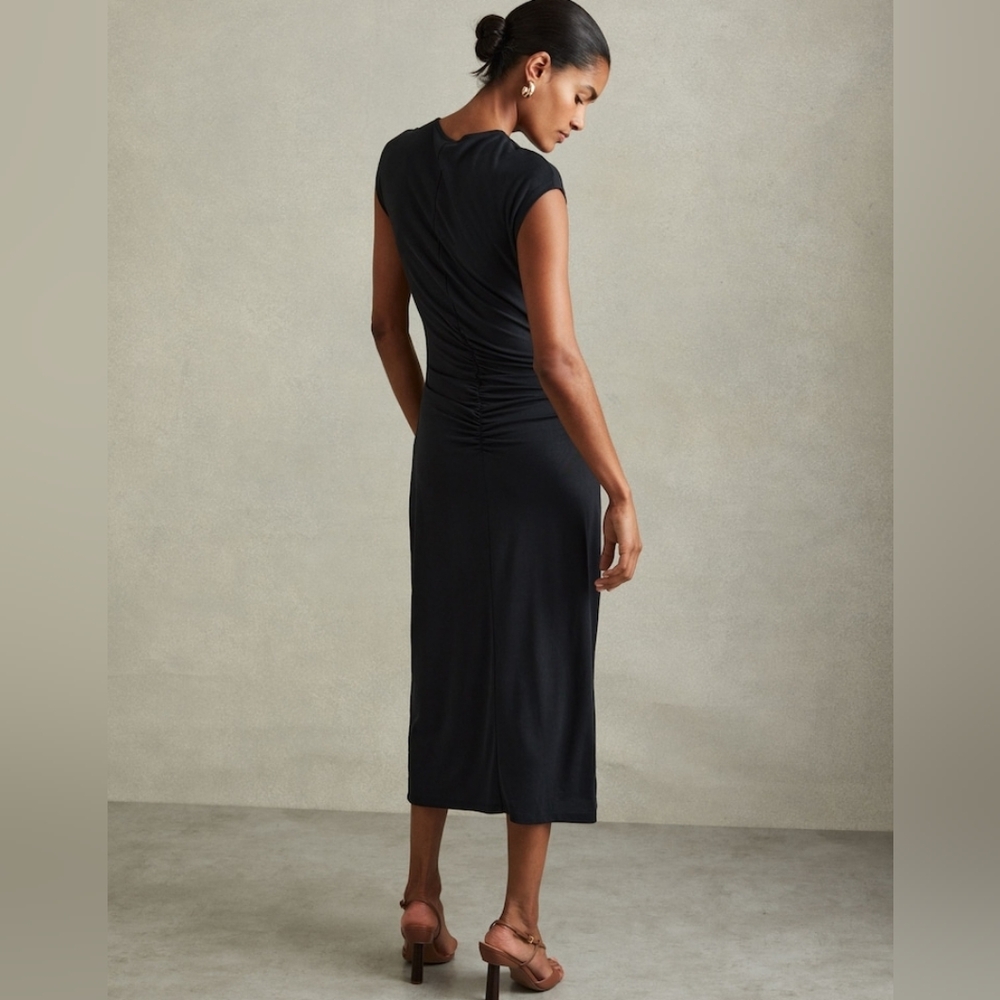 NWT REISS | $240 Lenara Ruched Jersey Midi Dress - Picture 3 of 5